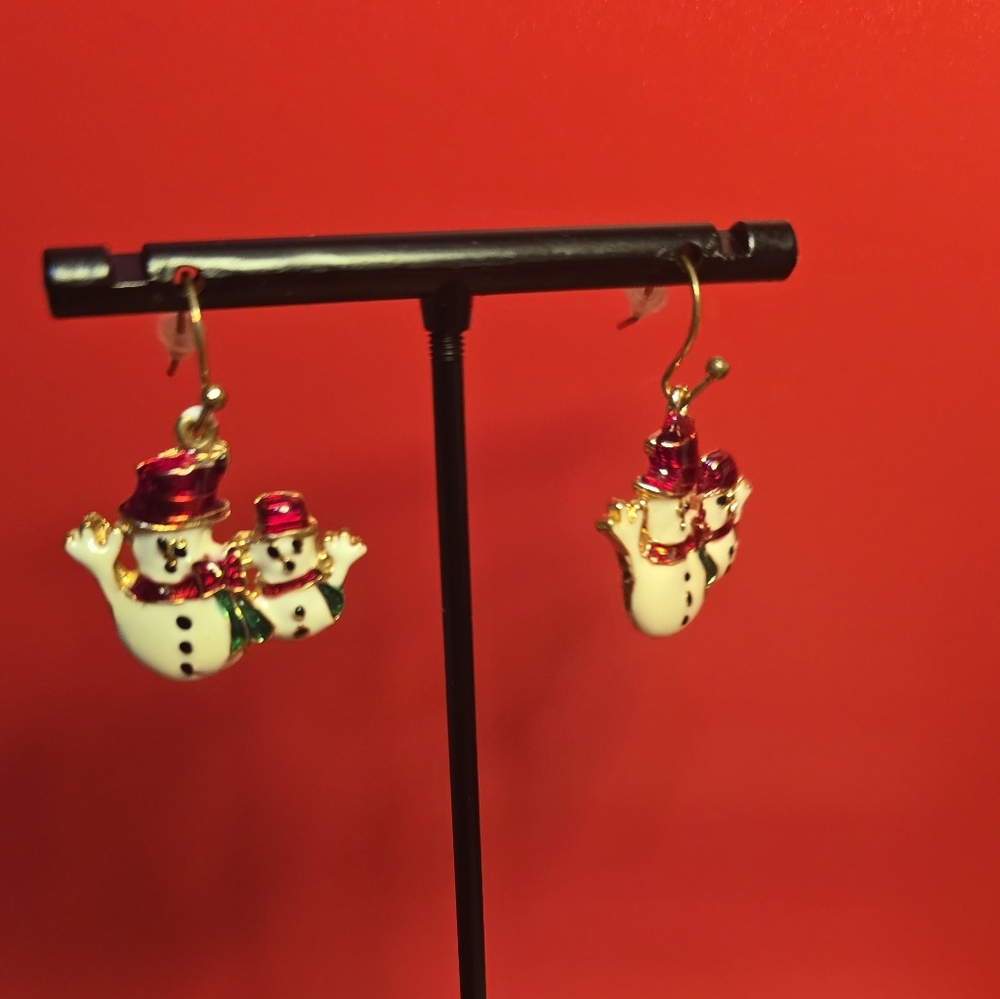 Charming Snowman Earrings with Red and Gold Accents